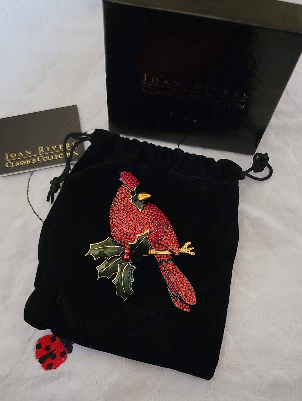 Joan Rivers Red and Green Cardinal Pin with Gold Accents